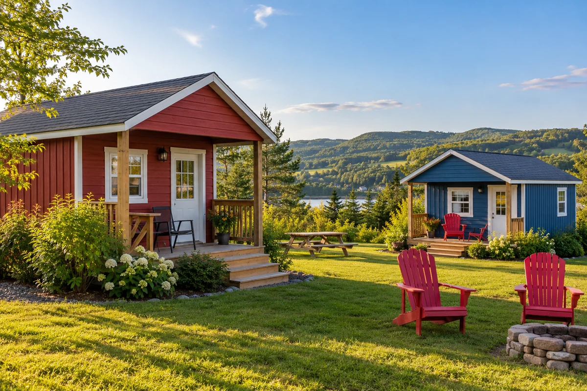 Small cabins at a rural campground.